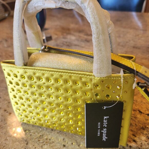 Sam Icon Crystal Embellished Fabric Mini Tote Color:  Chartreuse - Picture 9 of 12